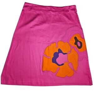 Michael Simon A-line Pink Floral Skirt Vtg Sz 6 Orange Appliqued Flowers Zip up